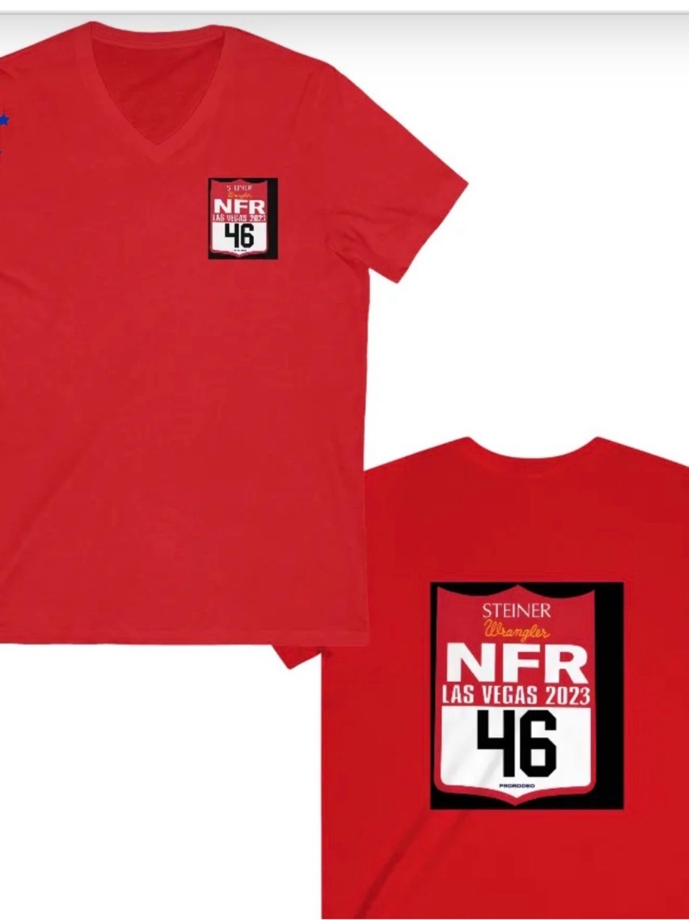 Rocker Steiner Bella Canvas Red NFR Las Vegas 2023 Graphic V-Neck Tee